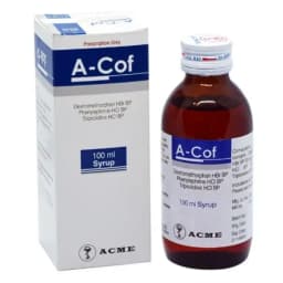 A-Cof Syrup 100ml  Generic : Dextromethorphan Hydrobromide + Phenylephrine + Triprolidine  Type: Syrup