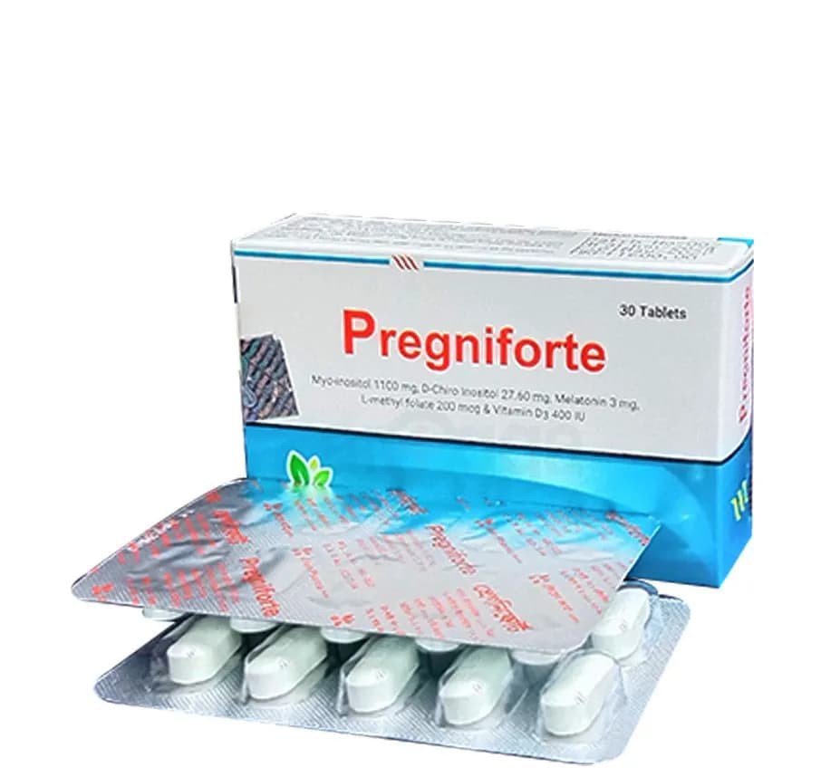 Pregniforte1100mg,D-Chiro Inositol 27.60mg.Melatonin 3mg,L-methyl folate 200mcg &Vitamin D3 400iu Tablet Myo-inositol