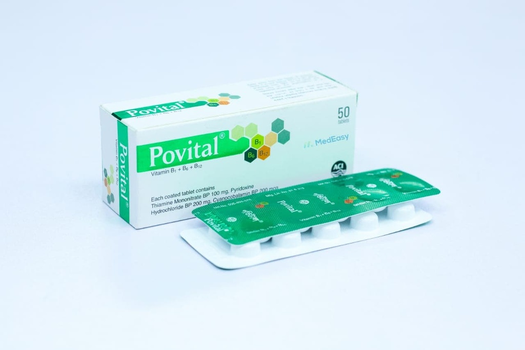 Povital100 mg+200 mg+200 mg Tablet Vitamin B1 + B6 + B12