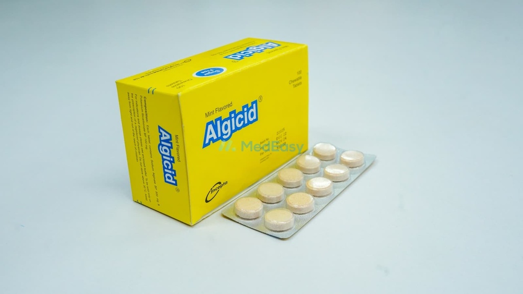 Algicid500 mg+100 mg Chewable Tablet Sodium Alginate + Potassium Bicarbonate