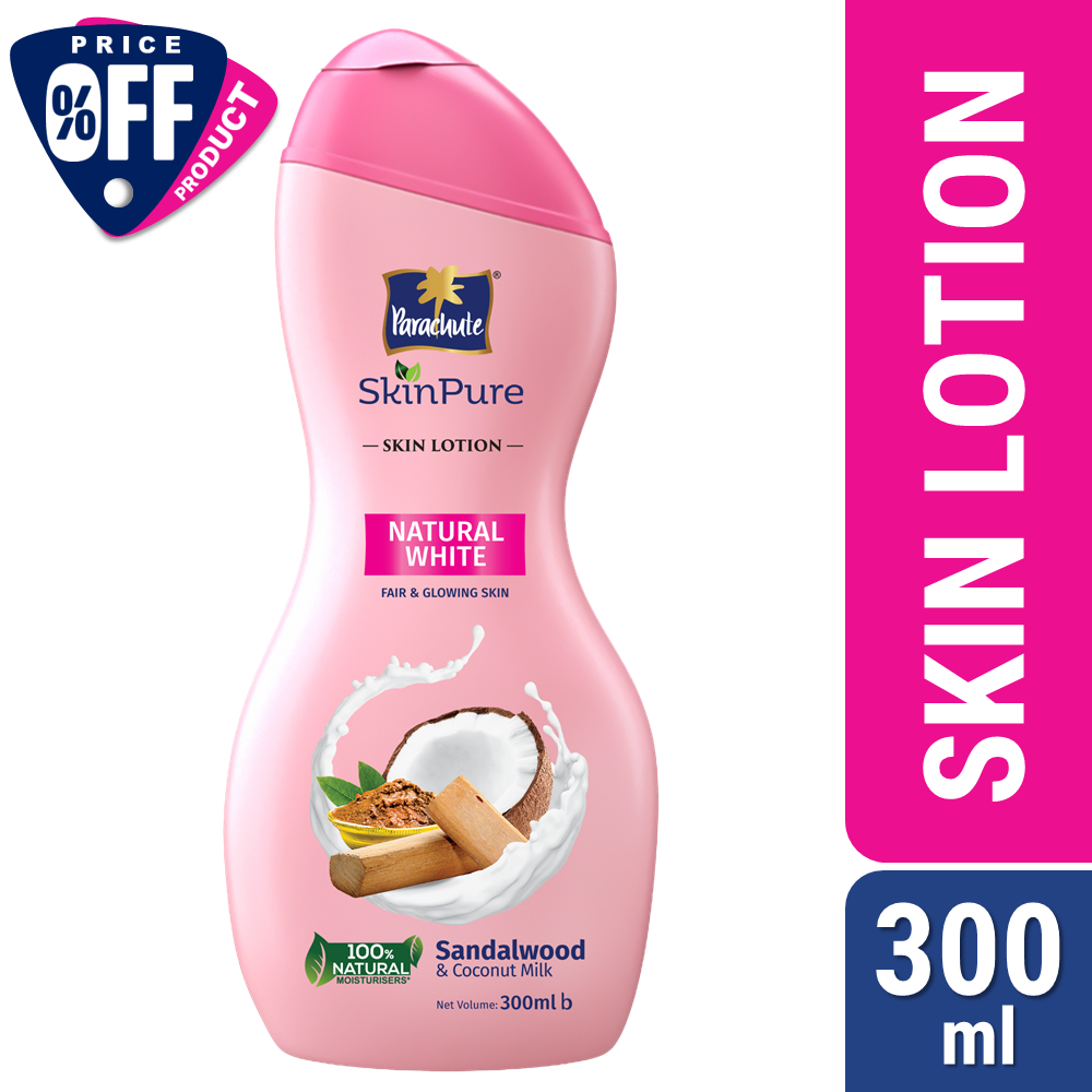 Parachute SkinPure Natural White Body Lotion with Sandalwood & Coconut Milk,For Bright, Glowing, Nourished Skin, 100% Natural Moisturizers, All Skin Types, 300 ml