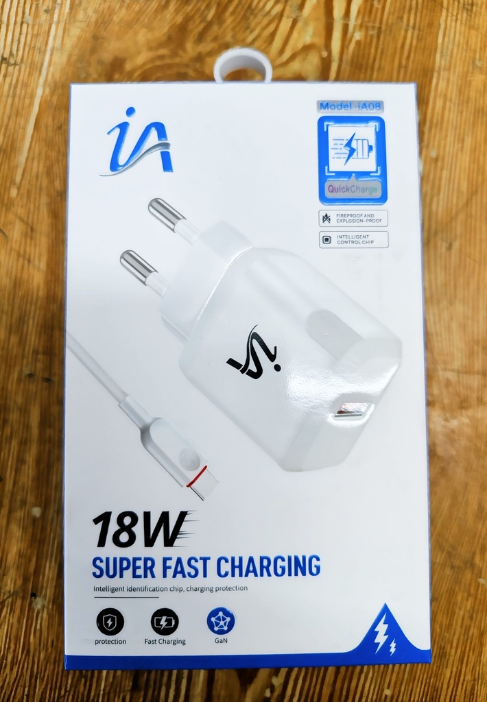 ia 18 Watt Fast Charger Supported Type-C, Type-B Charger & Free Cable