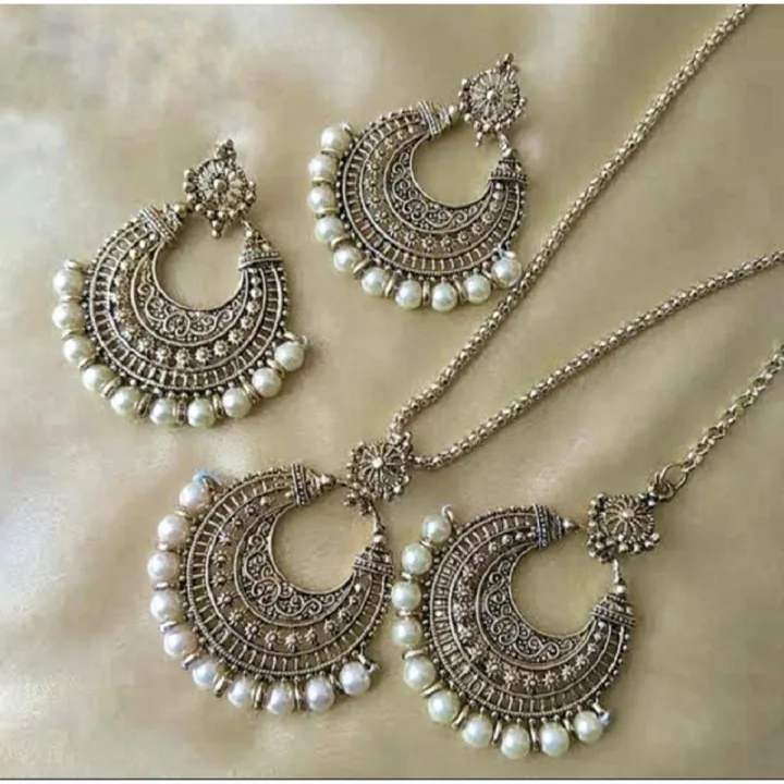Pearl Setting Necklaces Earings & Tikli For Girls