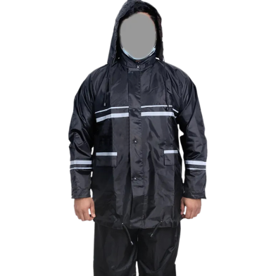 Full Waterproof Reflective Heavy Motorcycle Raincoat Rain Suit With Trouser - Black (1 Set)