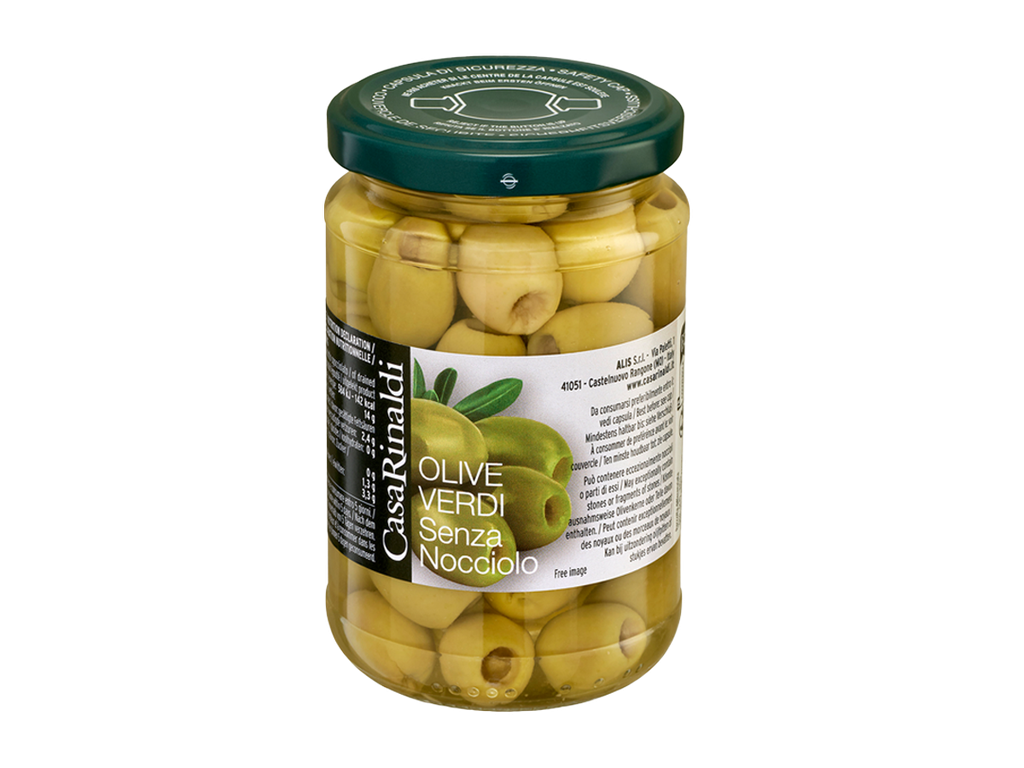 Pitted green olives in brine