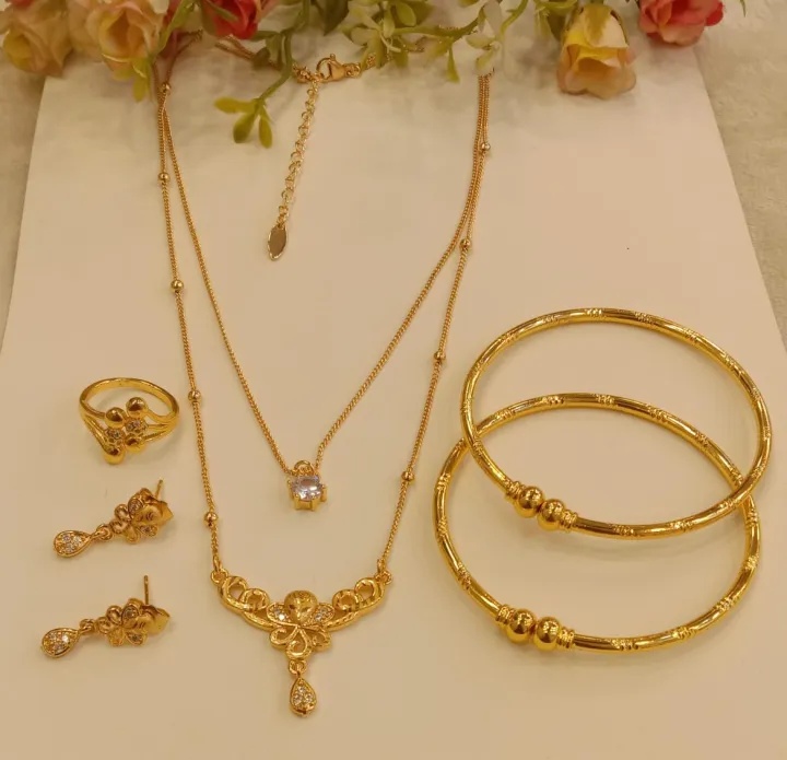 China city gold locket chain finger ring with churi combo necklace set for women