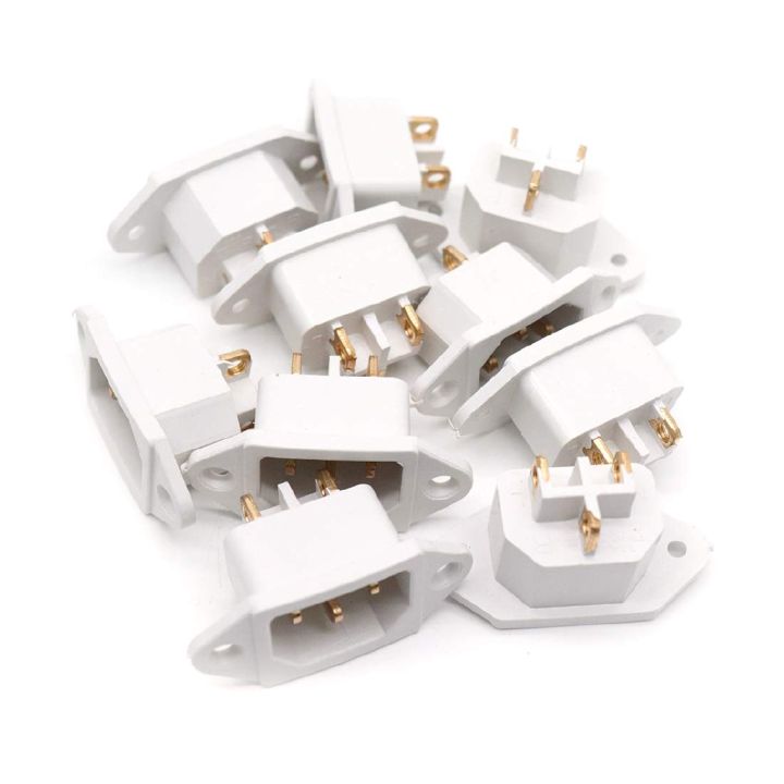 10Pcs- WHITE COLOR IEC C14 Plug Socket Panel Mount Plug Adapters Power Connector Socket AC 250V 10A Socket 3 Pins Inlet Power Plug Socket White For Rice Cooker Socket