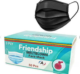 Friendship Face Mask Surgical 3 Layers with Nose Pin Black 50pcs Box