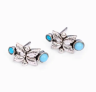 Simulated Stone Studded Oxidized Silver Earrings