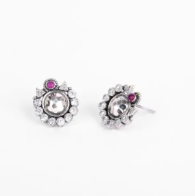 Simulated Ruby Oxidized Silver Earrings