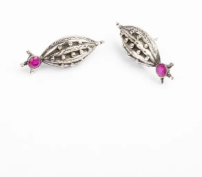 Simulated Stone Oxidized Silver Earrings