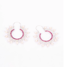 Pearl and Simulated Stone Studded Silver Earrings