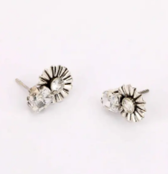 Simulated Stone Studded Silver Earrings