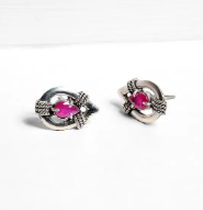 Simulated Ruby Oxidized Silver Earrings