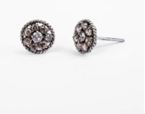 Simulated Champagne American Diamond Oxidized Silver Earrings