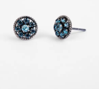 Simulated Aqua American Diamond Oxidized Silver Earrings