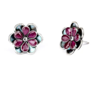 Simulated Stone Oxidized Silver Earrings