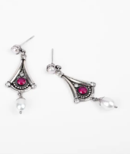 Simulated Ruby Oxidized Silver Earrings