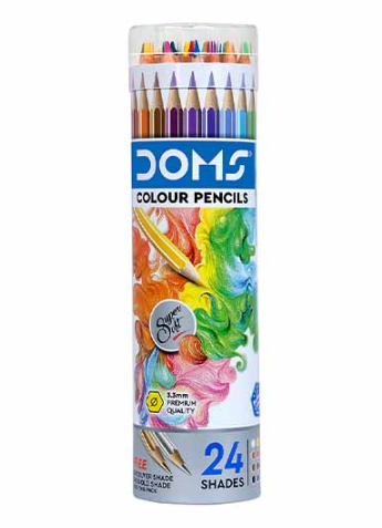 DOMS Color Pencil Full Size, Pack of 24 Pcs, Round Tin