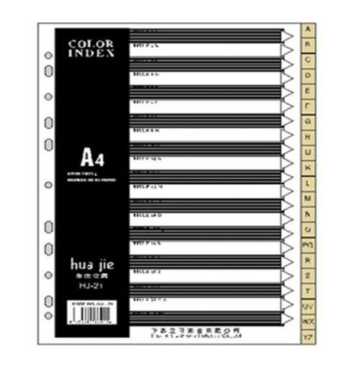 Huajie Index Paper, PP material, A4, A to Z, 11 Holes, 100gm