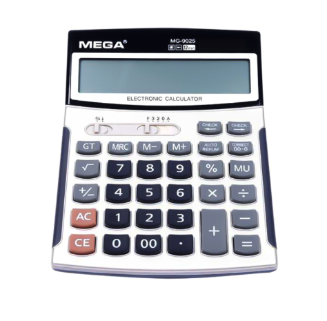 Mega MG-9025 Electronic Calculator, 12 Digit, White