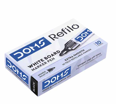 DOMS Refilo White Board Marker, Black, Pack of 10 Pcs