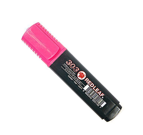 Red Leaf 303 Highlighter Pen, Pink (Pack of 12)