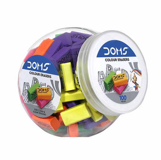 DOMS Coloured Eraser, Pack of 100 Pcs (Jar)