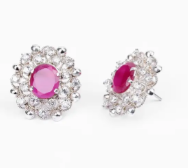 Simulated Stone Silver Earrings