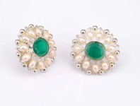 Pearl Studded Oxidized Silver Earrings