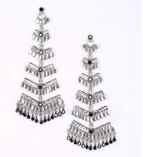 Simulated Stone Oxidized Silver Earrings