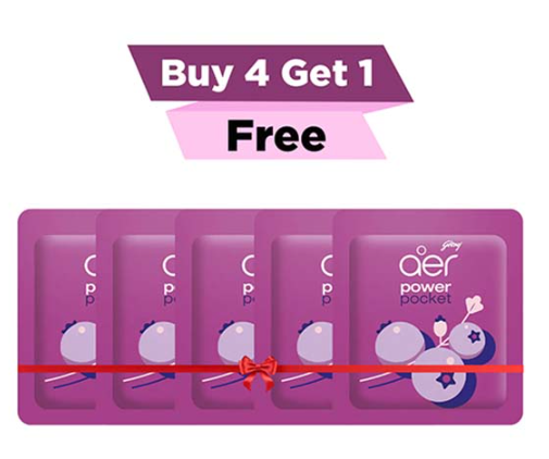 Godrej Aer Power Pocket Bathroom Fragrance, Berry Rush, 10gm (Buy 4 Get 1 Free)