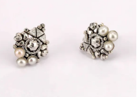Pearl Oxidized Silver Earrings