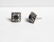 Simulated Stone Studded Oxidized Silver Earrings