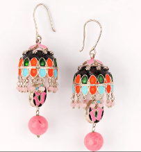 Beads Studded Silver Earrings