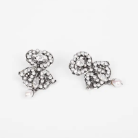 Pearl and Simulated American Diamond Oxidized Silver Earrings