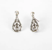 Simulated Stone Studded Oxidized Silver Earrings