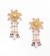 Pearl and Simulated Stone Gold Plated Silver Earrings