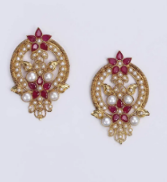 Stone Studded Gold Plated Silver Earrings