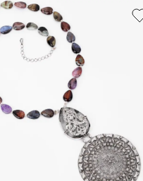 Stone And Oxidized Silver Necklace
