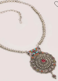 Simulated Stone and Pearl Studded Oxidized Silver Necklace