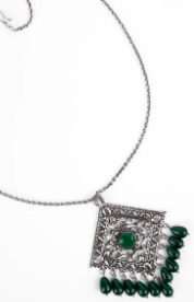 Simulated Stone Studded Oxidized Silver Necklace