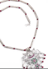Simulated Ruby and Emerald Oxidized Silver Necklace