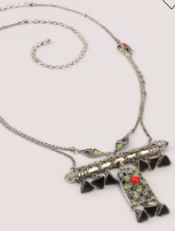 Simulated Coral Oxidized Silver Necklace