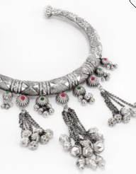 Simulated Stone Oxidized Silver Hasuli Necklace