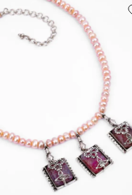 Pearl and Stone Oxidized Silver Necklace