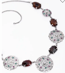 Simulated Stone Studded Oxidized Silver Necklace