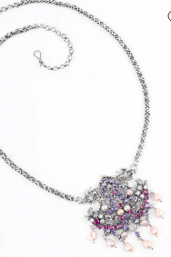 Pearl and Simulated Ruby Silver Necklace