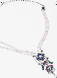 Pearl and Simulated Ruby Oxidized Silver Necklace