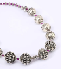 Simulated Stone Studded Oxidized Silver Necklace
